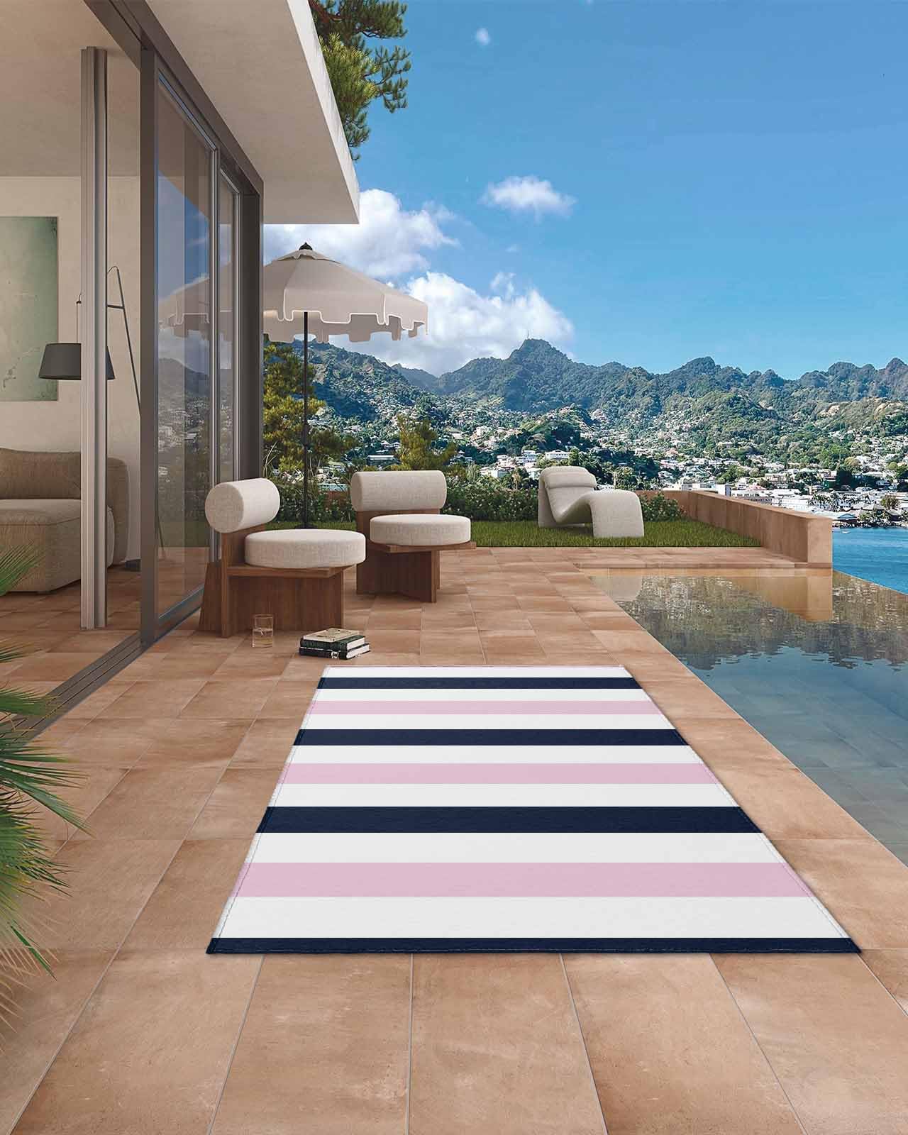 Amazon.com: ARTSHOWING Pink Navy Blue Striped Area Rug, 5' x 8